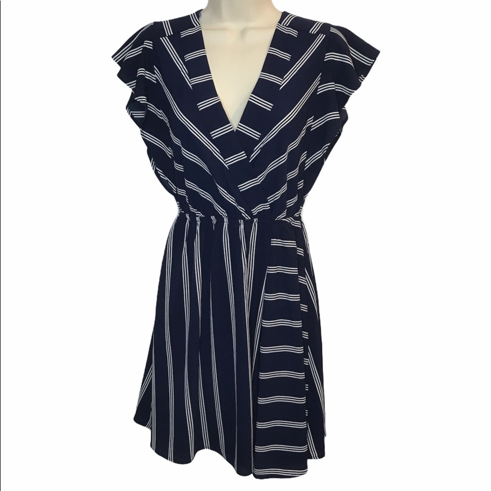 Monteau Striped V-Neck Mini Dress